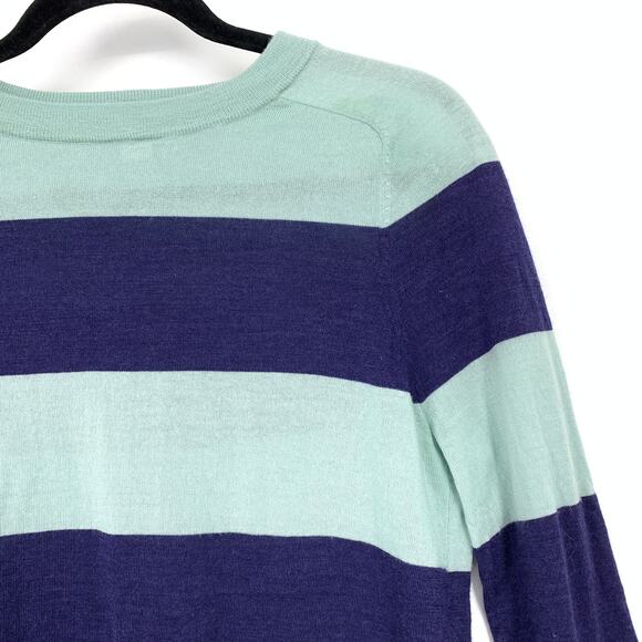 Fossil Pullover Wool Crew Neck Sweater Womens Size Medium Striped Blue - Picture 3 of 6